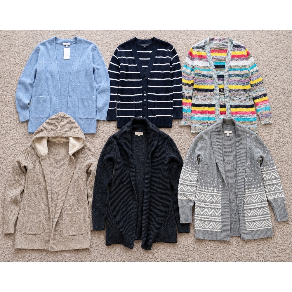 Womens Cardigan Sweater Lot of 6 Women Size M Open Front Chunky Knit‎ Pockets